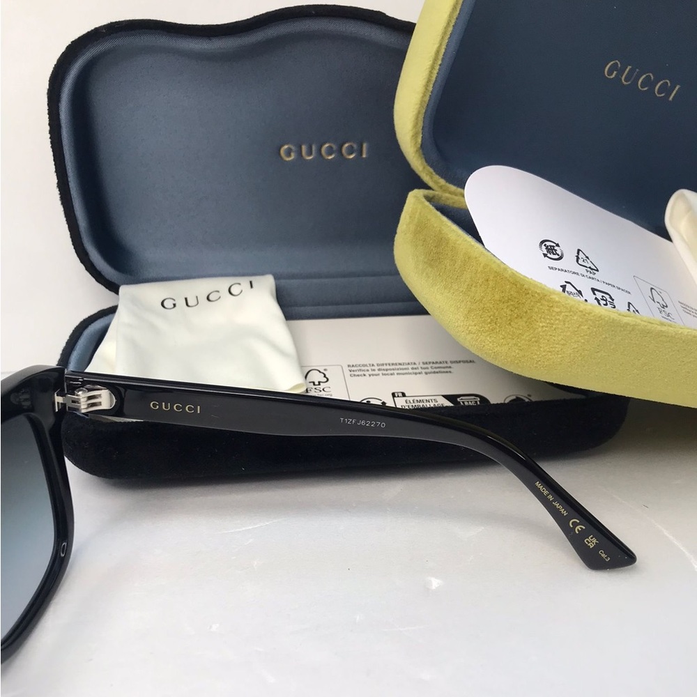 New Authentic Gucci Grey Rectangular Sunglasses GG0158SN 001 - Picture 11 of 12